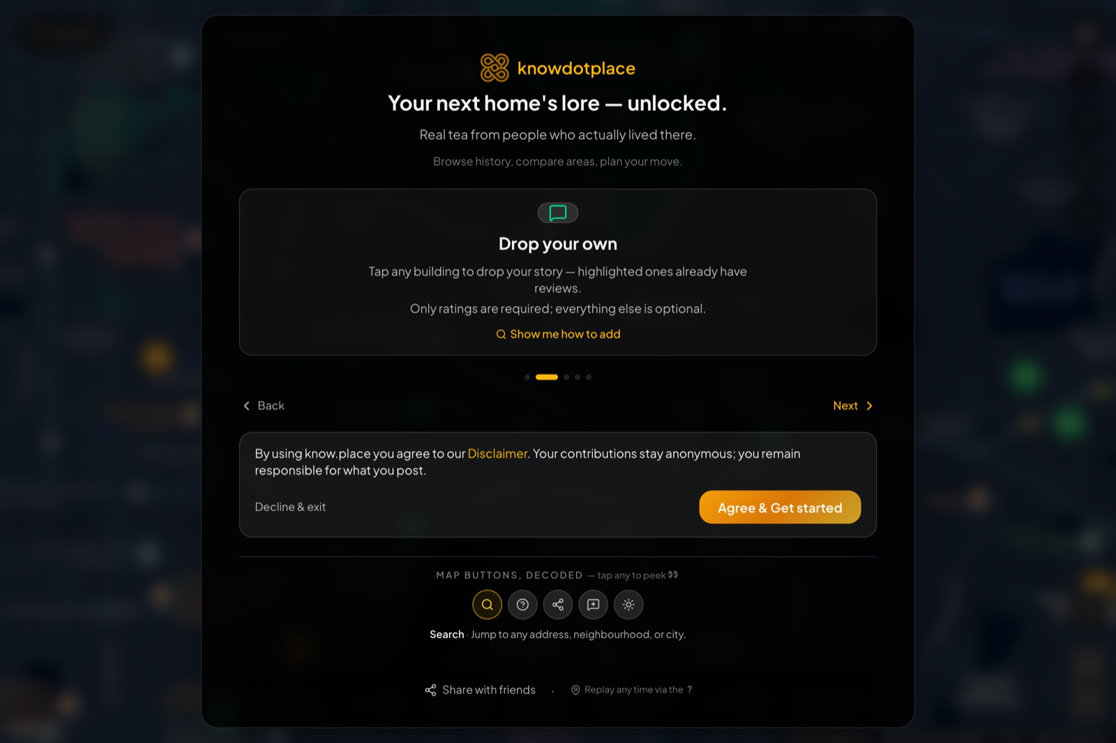 know.place welcome card on first visit